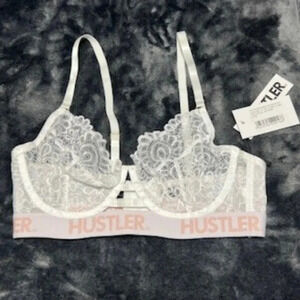 HUSTLER Brand Lace Demi Bra White and Pink